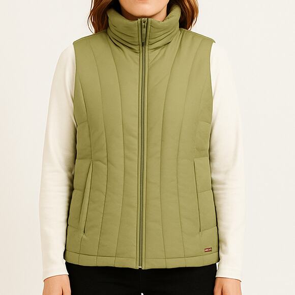 Woolrich Quilted Puffer Vest Sage Green Zip Pockets Size Large Utility - Picture 1 of 16